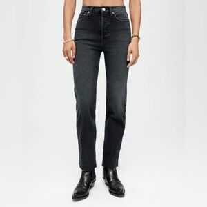 Re/Done Comfort Stretch Washed Black High Rise Stove Pipe Raw Hem Jeans Size 29